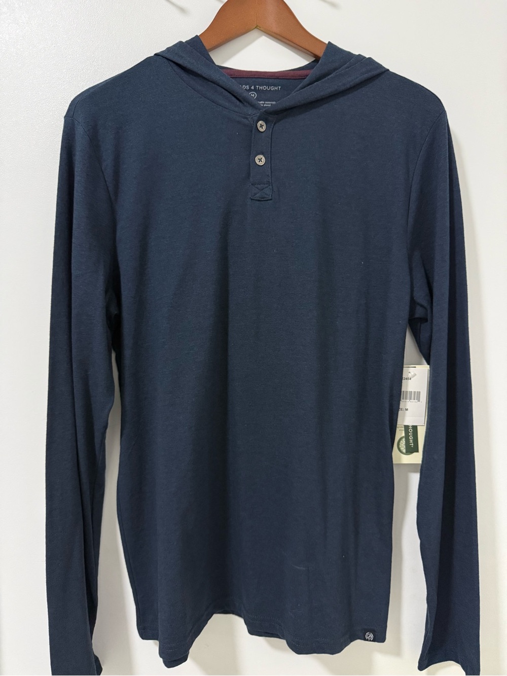 THREADS FOR THOUGHT Long-Sleeve Navy Hooded Henley Shirt